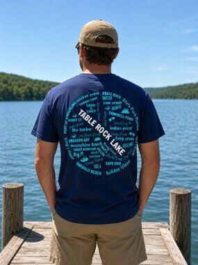 Table Rock Lake T-Shirt Marinas & Landmarks Graphic Upcycled Men's Size Large
